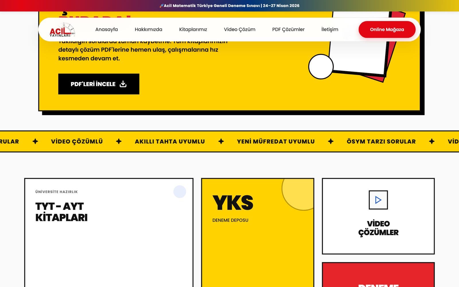 Acil Matematik TYT AYT soru bankaları bölümü tasarımı