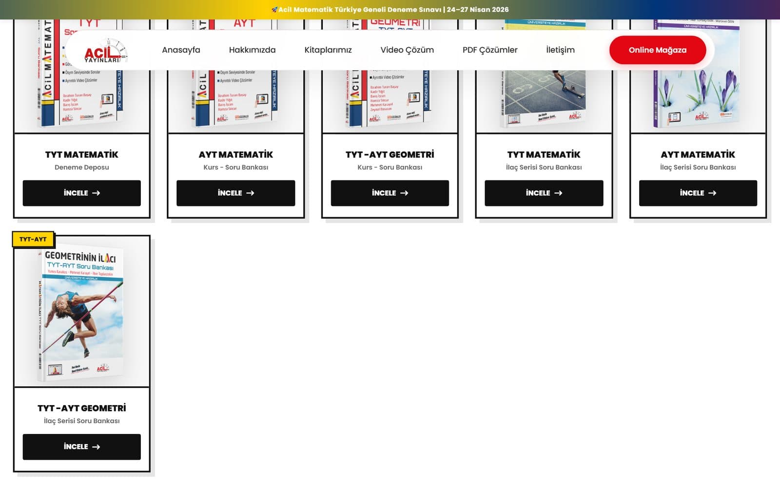 Acil Matematik kitap koleksiyonu listesi web tasarımı