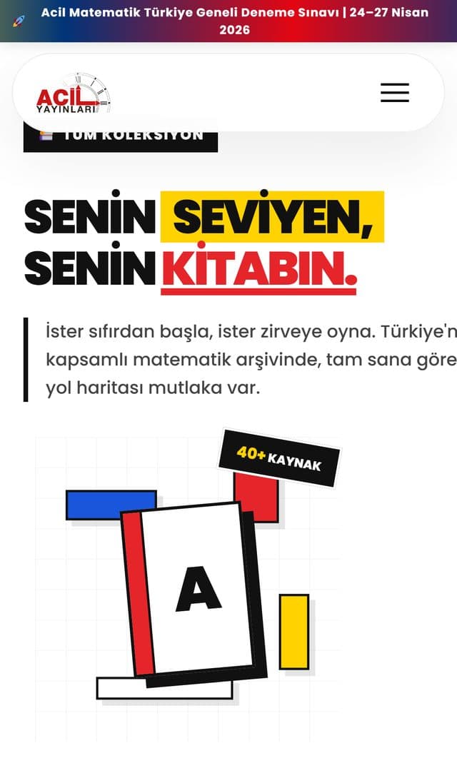 Acil Matematik kitap vitrininin mobil ekran görüntüsü