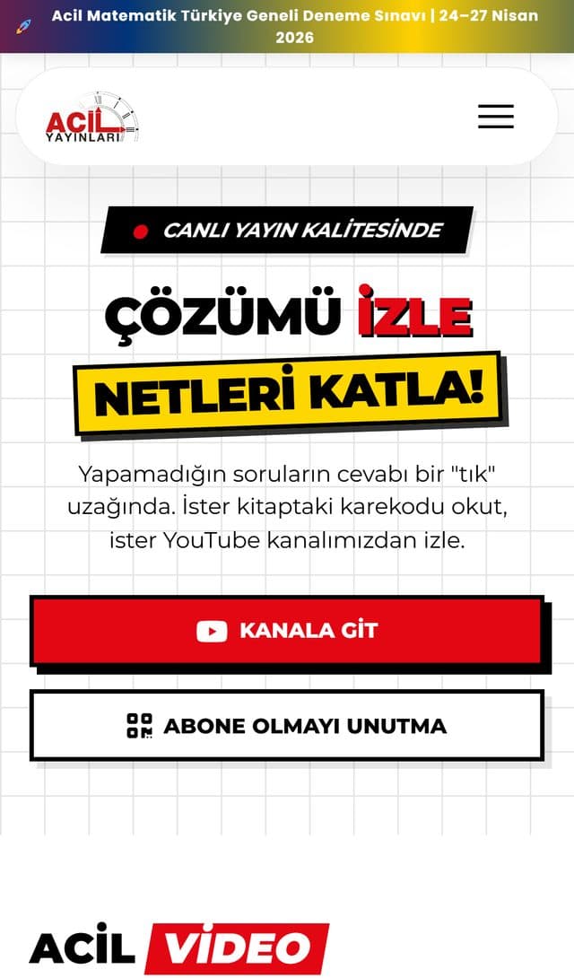 Acil Matematik video çözüm sayfasının mobil ekran görüntüsü