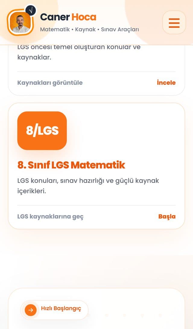 Caner Hoca araç kartlarının mobil ekran görüntüsü