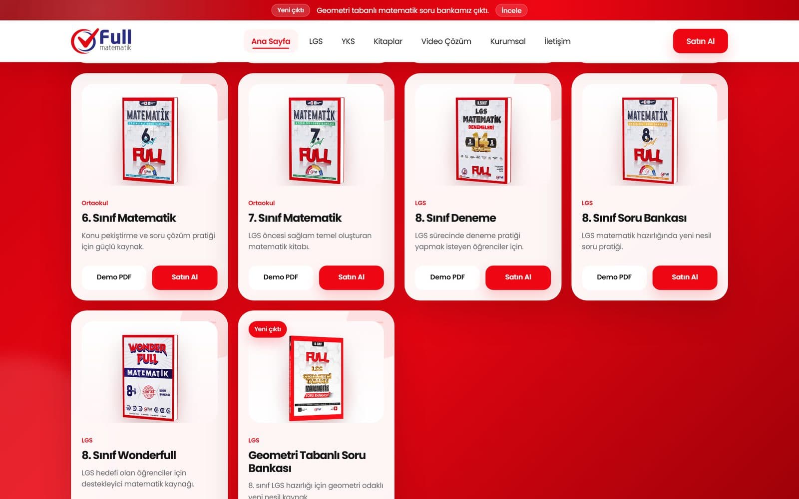 Full Matematik LGS ve YKS kitapları vitrin bölümü tasarımı