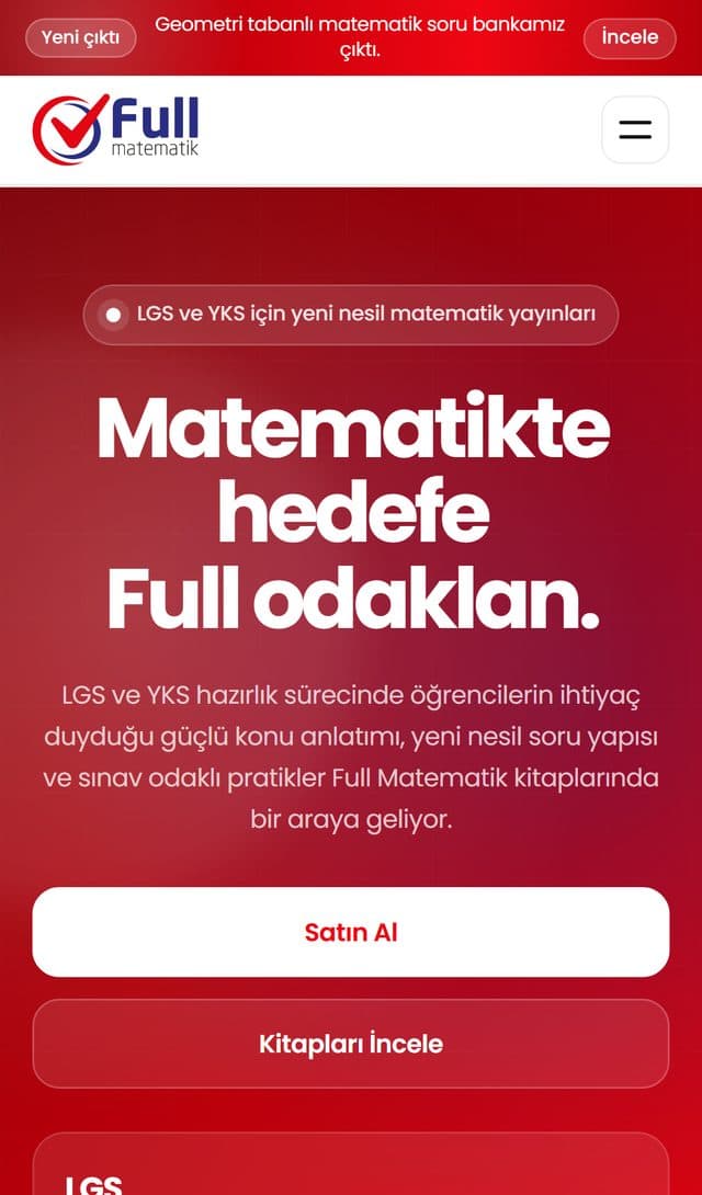 Full Matematik web sitesi anasayfasının mobil ekran görüntüsü