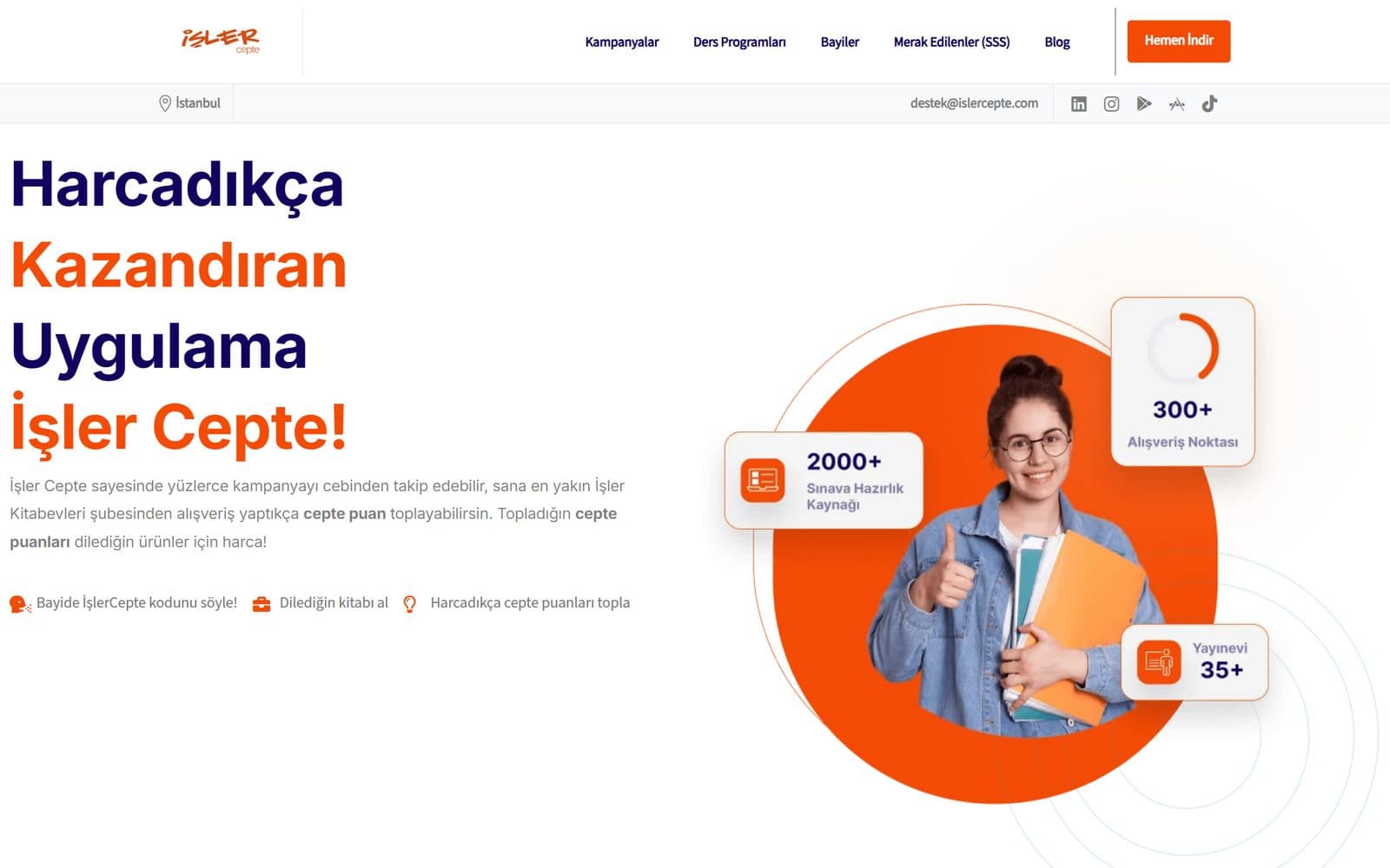 İşler Cepte mobil uygulama tanıtım sitesi hero tasarımı