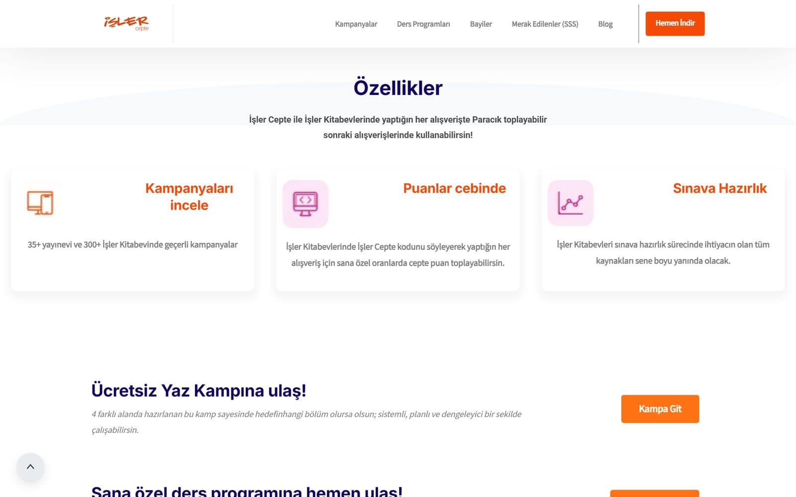 İşler Cepte uygulama özellikleri kartları web tasarımı