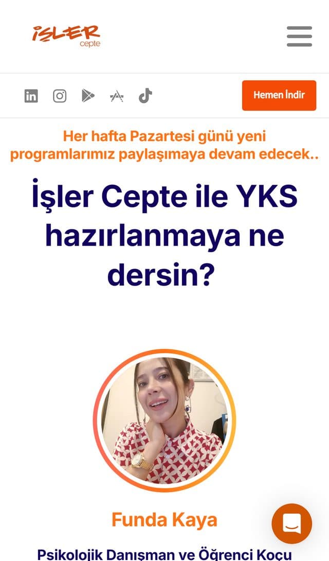 İşler Cepte ders programları sayfasının mobil ekran görüntüsü
