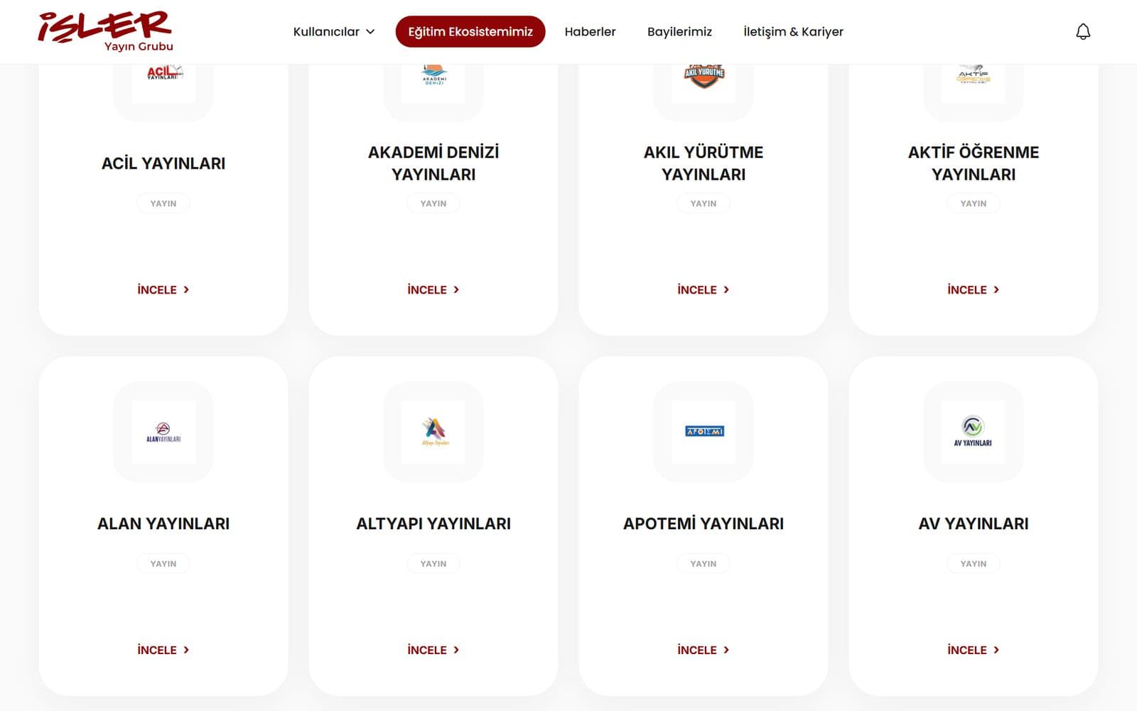 İşler Yayın Grubu yayın markaları vitrini web tasarımı