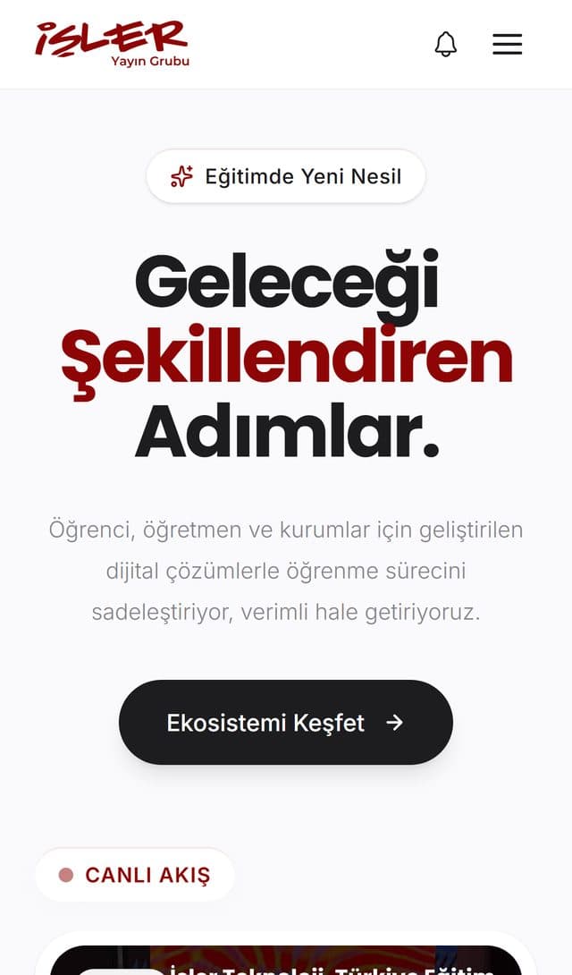 İşler Yayın Grubu anasayfasının mobil ekran görüntüsü